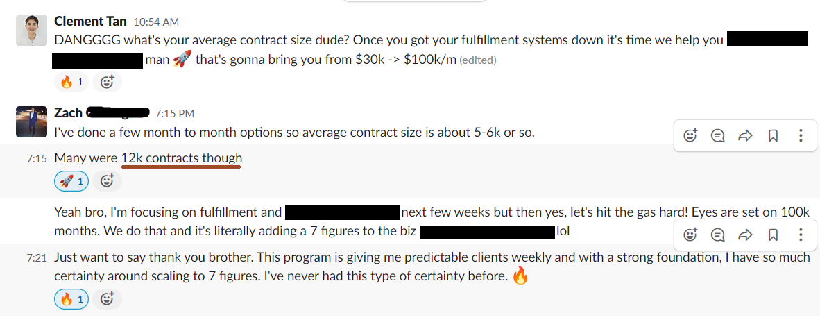 Slack conversation between Clement and Zach about 12k contracts